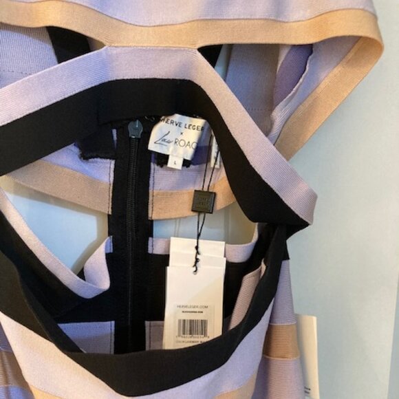 Herve Leger x Law Roach lavender and black maxi bodycon dress w/ matching gloves - Picture 3 of 6